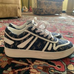 Hawaii/f navy and white Jc logo jacquard and calf leather low top trainers
